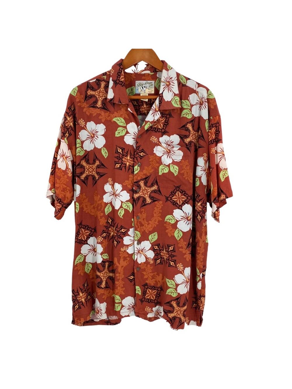 Rust brown Big Dogs Hawaiian shirt men’s size large